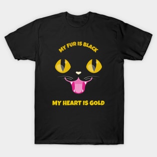 Black Cat Golden Heart T-Shirt